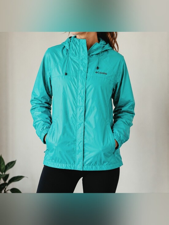 Columbia Jackets & Blazers - Columbia Women's Large Hooded Rain Jacket | Aqua/Teal | Excellent Used Condition